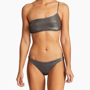 Vitamin A Bikini Claire Top and California High Leg Bottoms in Graphite Metallic